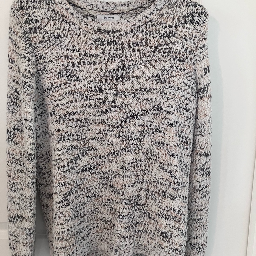 Nine West Women's Marled Dark Grey and Cream Sweater. Size M